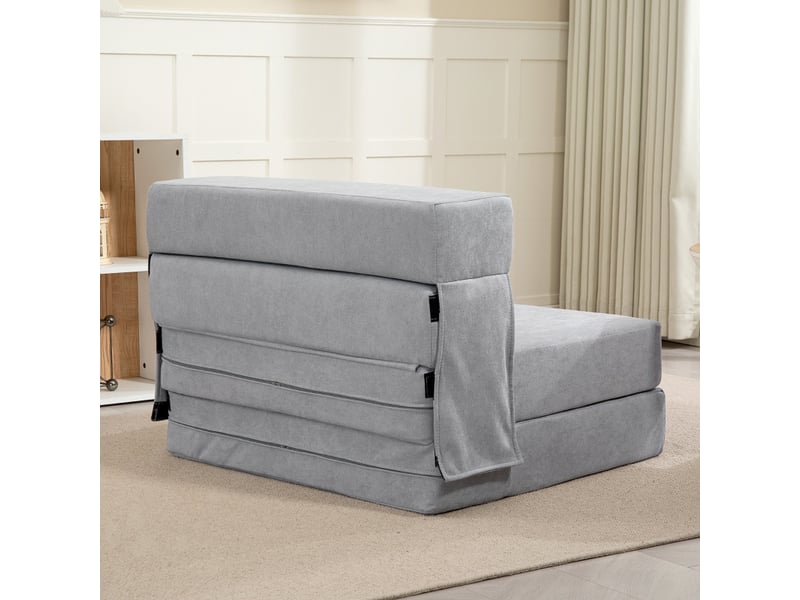  Fauteuil de sol convertible gris clair, canapé en mousse haute densité, matelas pliable avec coussin pour petit espace  - Conforama D