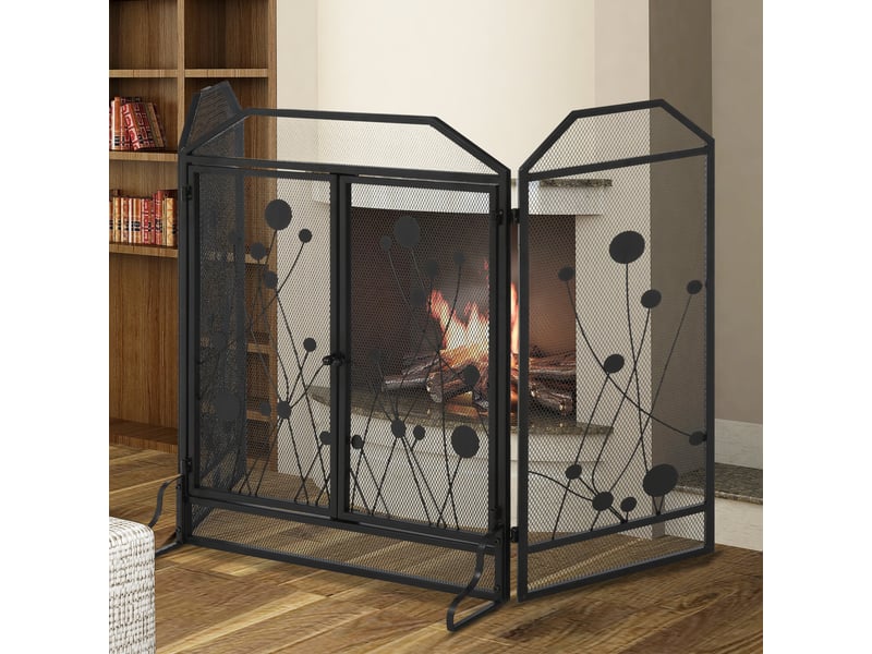  Pare-feu pliable en acier noir et métal avec 2 portes à fermeture magnétique, 125 x 80 cm  - Conforama C