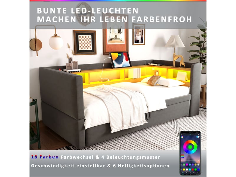 Lit convertible en flanelle gris foncé 199x211 cm - Conforama D