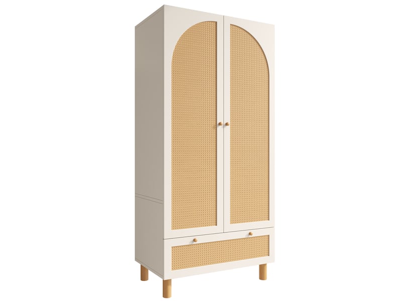  Armoire penderie 2 portes rotin et 1 tiroir blanc 85.5 x 52 x 180.5 cm AB20107980W - Conforama B