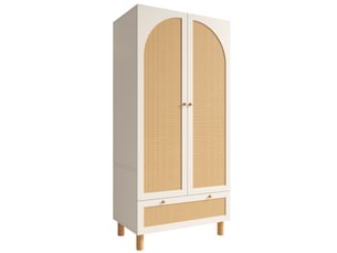 Armoire penderie 2 portes rotin et 1 tiroir blanc 85.5 x 52 x 180.5 cm