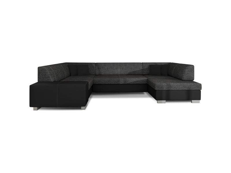 Canapé panoramique en u gris foncé & noir convertible 6 places havane avec 4 coussins - Conforama A