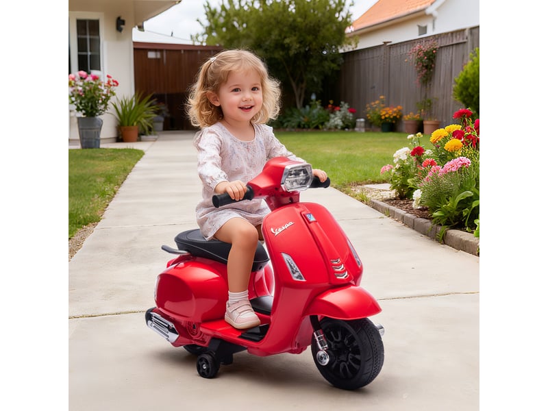  Moto électrique pour enfants avec permis vespa, batterie rechargeable 6v, roues et lumières, 2-4 ans, rouge  - Conforama D