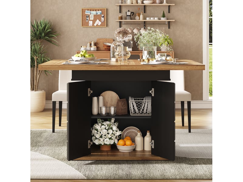 Table à manger extensible 110x80x75 cm, panneau de fibres noir et naturel, 4-6 personnes - Conforama B