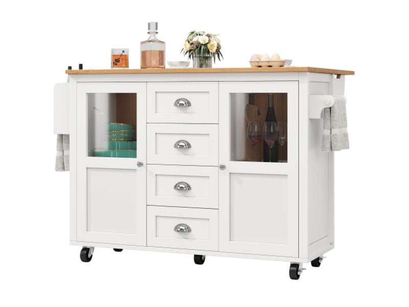 Îlot De Cuisine Rétractable 120x73cm - Avec Roulettes, Tiroirs, étagères, Porte-serviettes - Noir