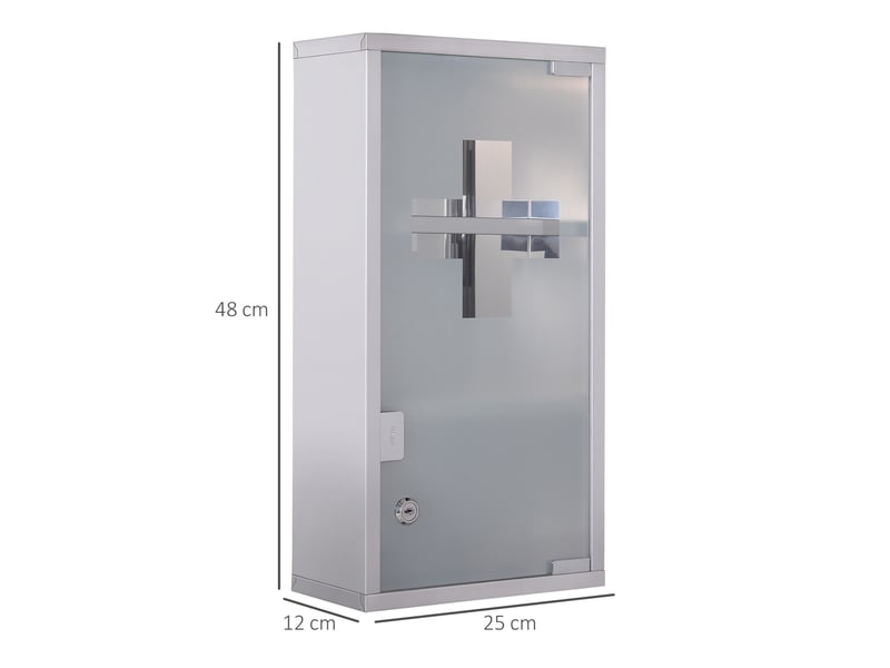  Armoire à pharmacie murale 25 x 12 x 48 cm argentée en acier inoxydable, porte verrouillable  - Conforama C