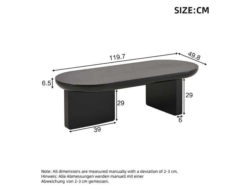 Table basse ovale moderne 119,7 x 49,8 x 35,5 cm table de salon conception à double jambe structure mdf noir EVARICH - Conforama E