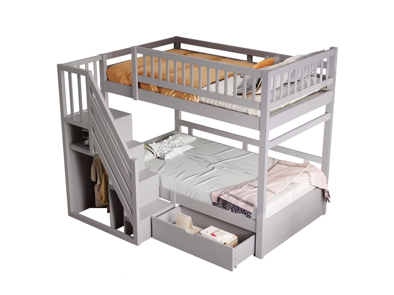  Lit superposé 90x200, sécurité renforcée lit superposé enfant, bois massif, échelle rangement, tiroirs, sommier  - Conforama A