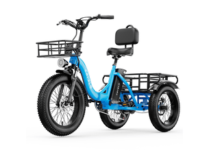 Cbvelo c16 tricycle électrique pliable, pneus fat 4, cadre ouvert, bleu