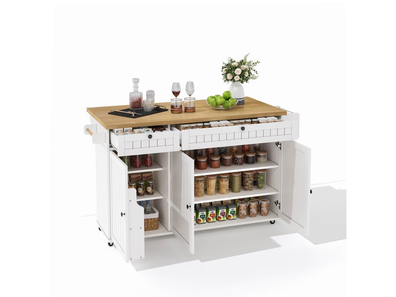  Îlot de cuisine mobile 137x70x89,5 cm blanc et naturel avec plateau rabattable  - Conforama A
