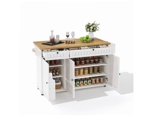 Îlot de cuisine mobile 137x70x89,5 cm blanc et naturel avec plateau rabattable