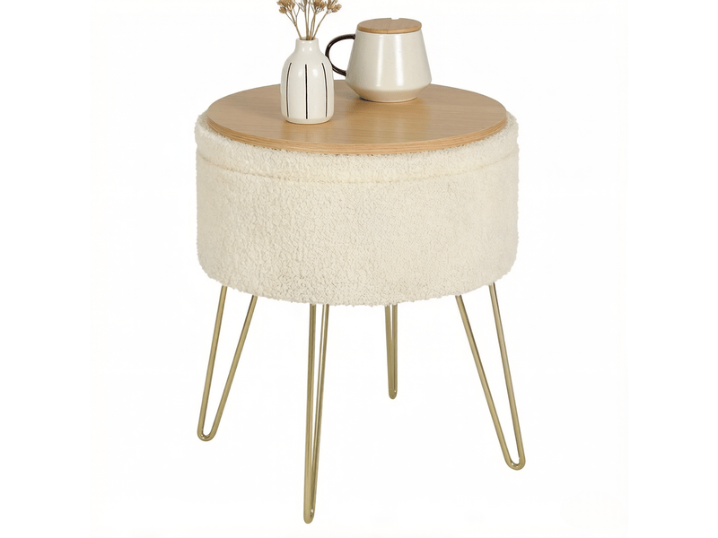  Pouf repose-pieds rond avec rangement, tabouret d’appoint multifonctionnel, table basse 1 pièce  - Conforama A