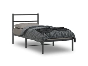 Lit adulte, lit simple, cadre de lit métal sans matelas avec tête de lit noir 90x200cm cf9594