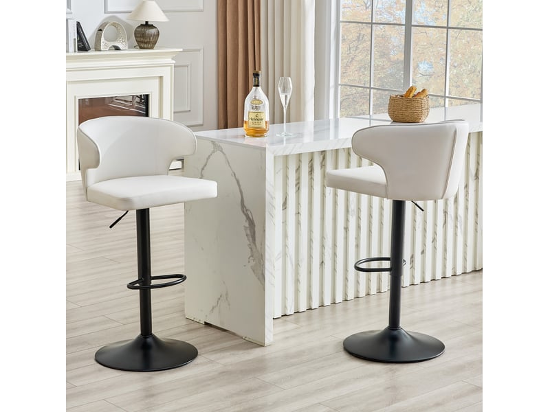  Tabourets de bar 49,7x45x110 cm lot de 2, avec dossier, réglables en hauteur, pivotants 360°, polyuréthane (pu), blanc  - Conforama E