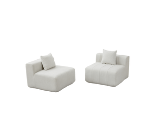 Canapé modulable en chenille, ensemble 2 modules symétriques avec 2 coussins, design minimaliste pour salon, chambre ou bureau - beige