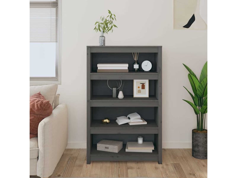  Bibliothèque, meuble de rangement salon gris 80x35x126 cm bois de pin massif  - Conforama C