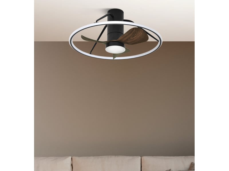  Ventilateur de plafond fabrilamp oporto dc noirmarron 3 pales 66 cm 6 vitesses led 46 w télécommande 243699088 - Conforama D