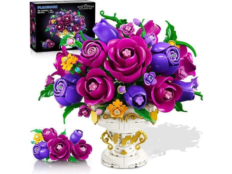  Set de fleurs rose en construction 905 pieces abs avec vase blanc 151498_AABKD22219_6_DROPFR - Conforama A