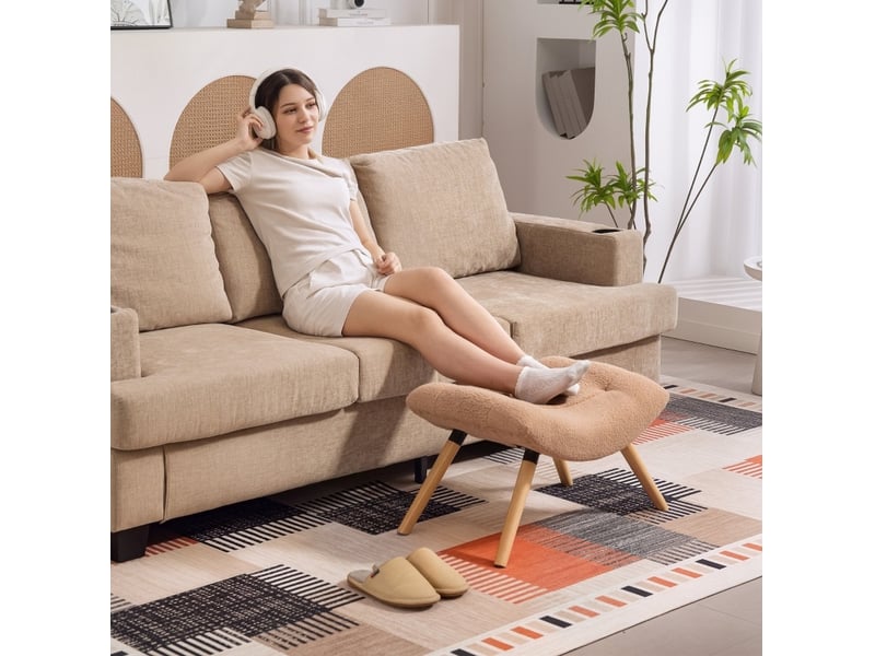  Pouf repose-pieds marron 67x45x38 cm en polyester avec pieds en bois de hêtre  - Conforama D