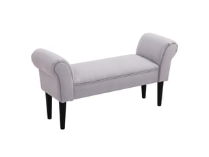 Banc capitonné toile, accoudoirs, bois, chaussures, chambresaloncouloir, 102x36x51 cm, gris-blanc.