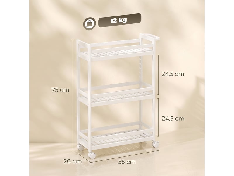  Desserte à roulettes 3 niveaux en bambou 55x20x75 cm  - Conforama C