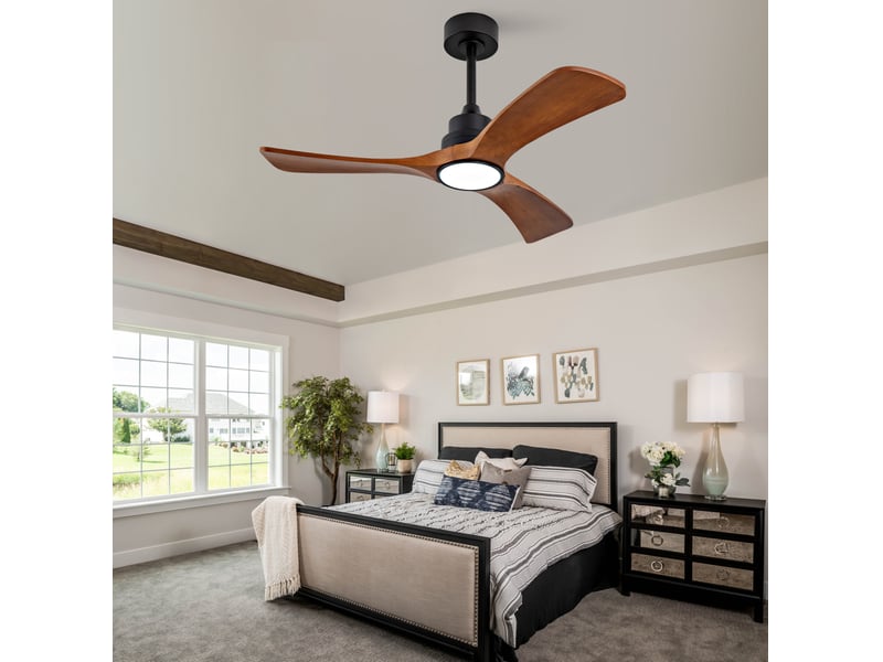  Ventilateur de plafond 106 cm noir et noyer foncé avec led et télécommande  - Conforama B