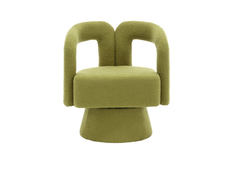 Fauteuil pivotant 360° avec assise rembourrée et base métallique, pour salon et chambre, en bouclette, vert olive  - Conforama A