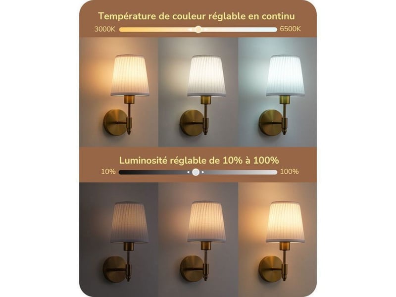  Applique murale sans fil lot de 2 style lin naturel e27 rgb dimmable avec télécommande 370618_AACYK26003_6_DROPFR - Conforama C