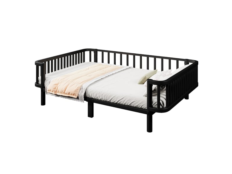  Lit banquette 140x200 cm en métal noir, cadre acier et sommier à lattes renforcées robustes, sans matelas  - Conforama A