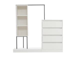 Armoire penderie blanche 140 × 40 × 135 cm avec tiroirs, buffet et tringle à vêtements
