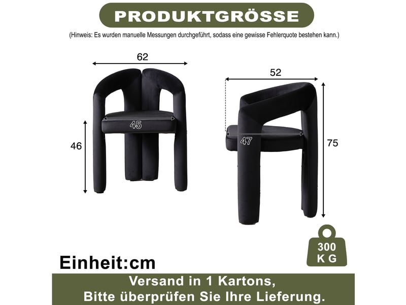  Lot de 4 chaises de salle à manger avec accoudoirs, mousse, velours couleur noir, design moderne  - Conforama C