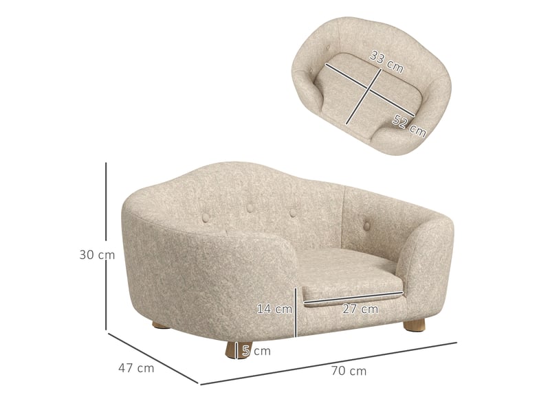  Canapé pour votre petit compagnon 1 place, 70 x 47 x 30 cm, tissu blanc crème, housse amovible lavable, pour petit compagnon  - Conforama C