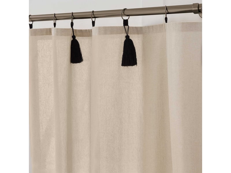  Rideau à anneaux avec pompons cyrine 140x240cm naturel  - Conforama B