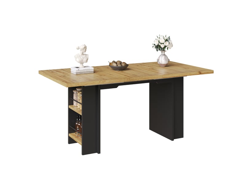  Table extensible avec rangements pour salle à manger en mdf 120-160×80×75 cm bois naturel  - Conforama A