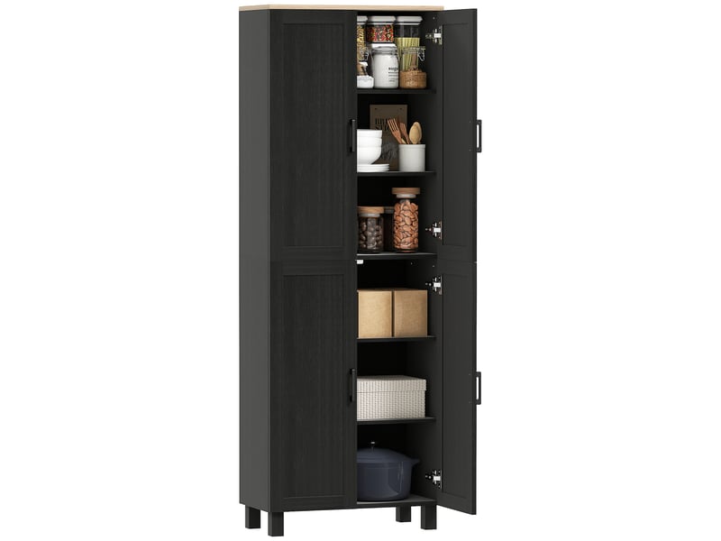  Armoire de cuisine buffet haut 4 portes et étagères réglables noir 60 x 30 x 170,5 cm  - Conforama A