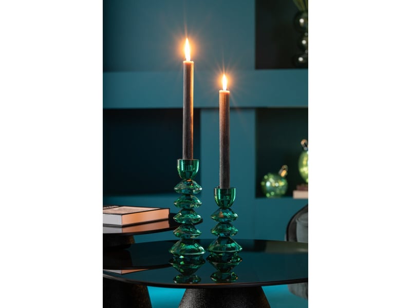  Lot de 2 bougeoirs en verre brahim 21cm turquoise  - Conforama C
