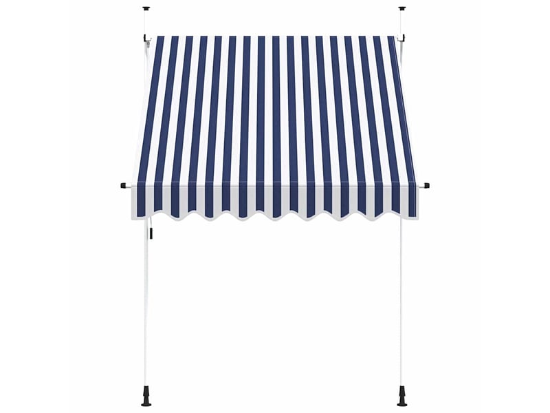  Auvent rétractable, store banne, marquise manuel 200 cm rayures bleues et blanches  - Conforama C