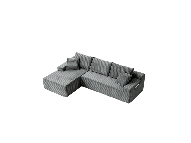  Canapé d’angle modulable 4 places en velours côtelé gris, 239x156x79 cm  - Conforama D