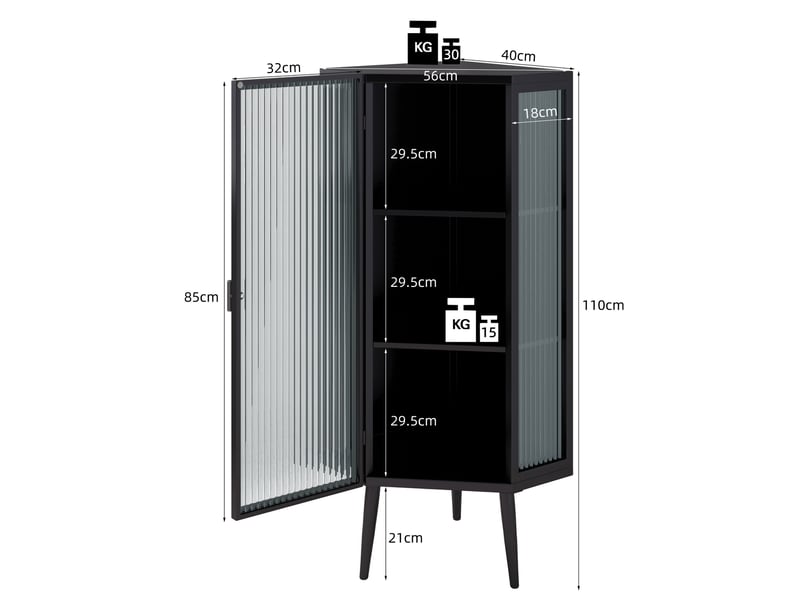  Armoire d'angle 56x42,5x110 cm trois niveaux verre trempé métal noir  - Conforama E