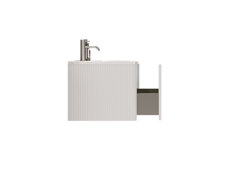 Meuble sous vasque avec tiroirs et vasque à poser, design rainuré, mdf blanc, pour salle de bain, 93,5×55×47 cm - Conforama B