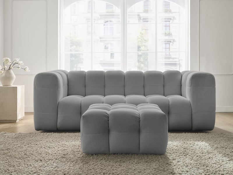 Bobochic canapé droit fixe 3 places cloud tissu mesh avec pouf gris clair CLOUD - Conforama D