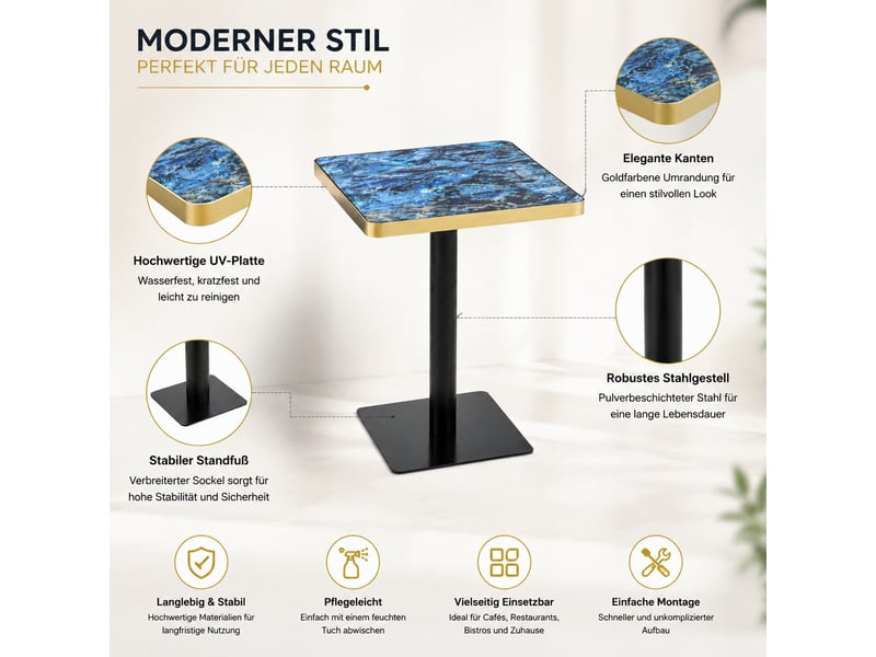  Table de salle à manger,60x60x74 cm,piètement métal,mdf,bleu effet marbre  - Conforama D