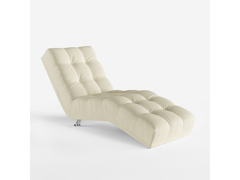 Chaise longue capitonnée design classique en chenille chamonix - blanc cassé  - Conforama A