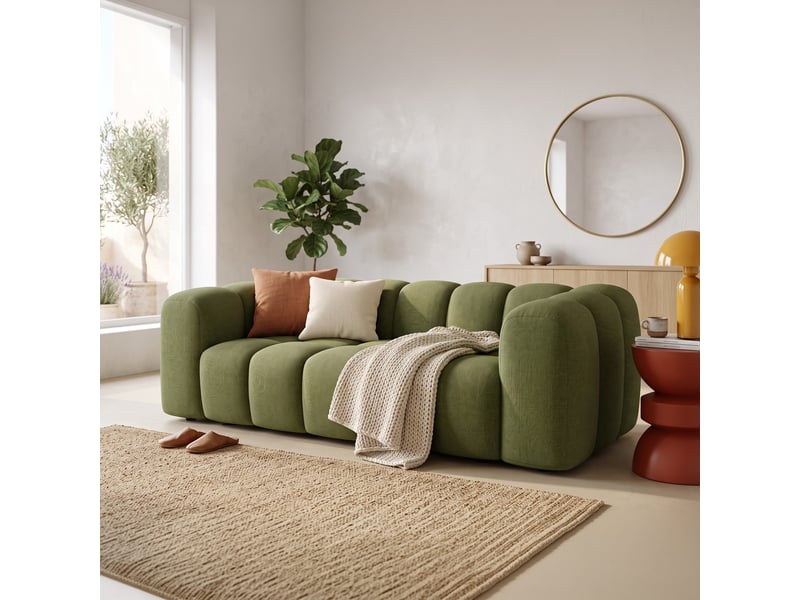  Canapé capitonné 3 places en tissu chenille vert olive - belleville Belleville - Conforama B