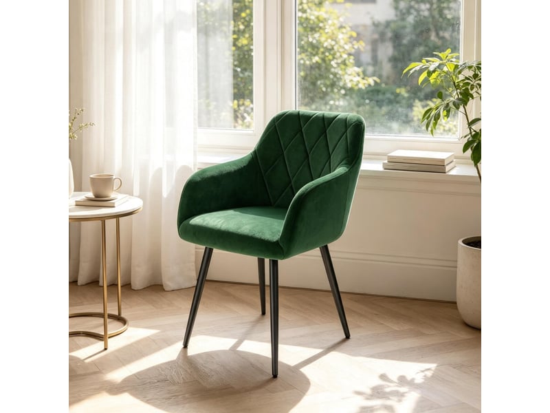  Chaise de salle à manger avec accoudoirs en velours vert foncé  - Conforama B