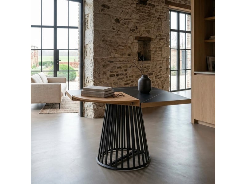 Table modulable ronde ou carrée flipflap 100cm chêne clair ou noir Flipflap - Conforama D