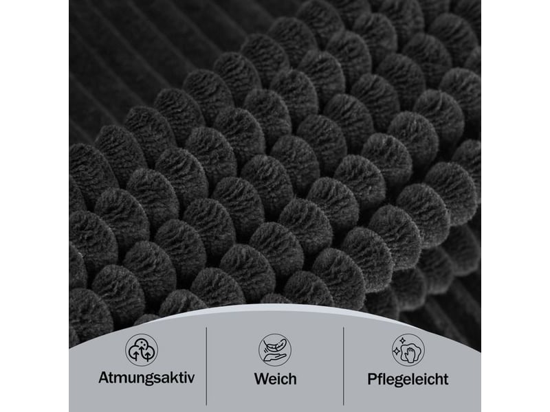 Canapé d'angle modulaire en tissu côtelé - ensemble 2 personnes + méridienne - 235x128x60 cm - velours côtelé noir - Conforama D