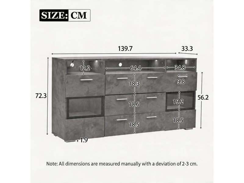 Buffet moderne 140 cm gris éclairage led portes acrylique transparent 2 portes 3 tiroirs rangement ouvert meuble bas armoire rangement angle - Conforama C