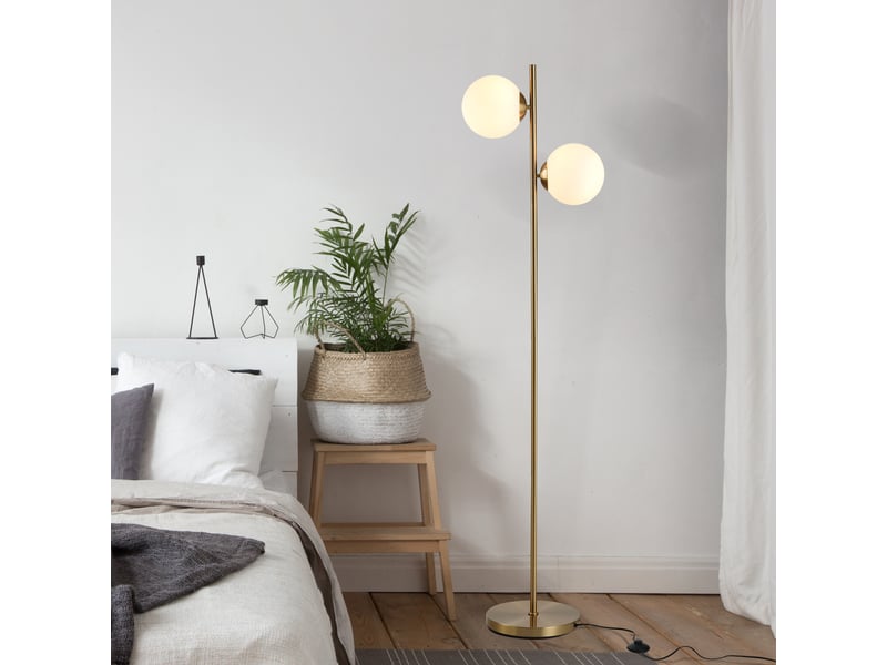  Lampadaire pour salon avec abat-jour en verre en 2 parties, lampe sur pied avec 2 douilles e27 pour salonchambre, ampoule non incluse.  - Conforama C