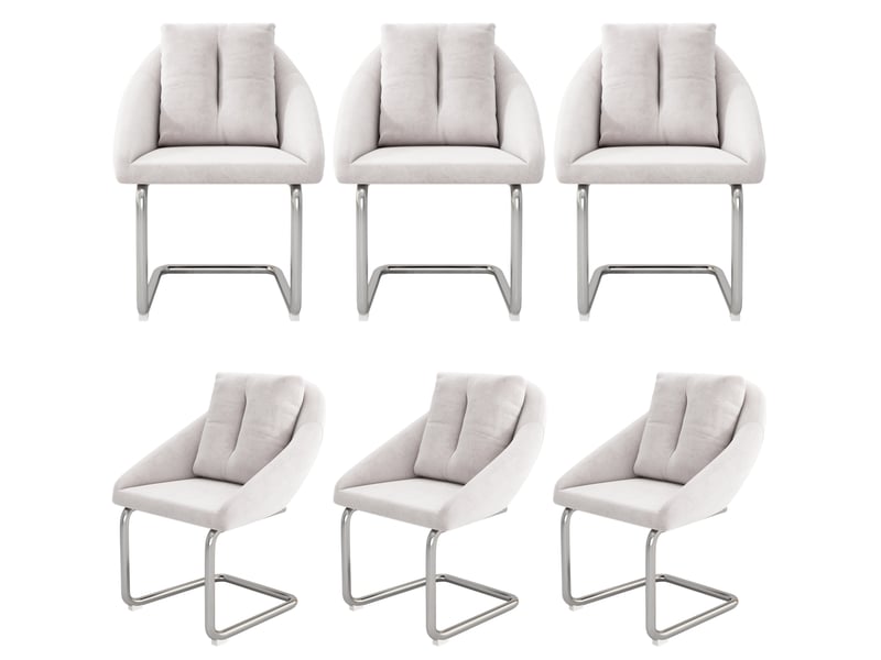  Lot de 6 chaise de salle à manger 59 x 65 x 82 cm – beige – velours, accoudoirs et piètement métal  - Conforama A